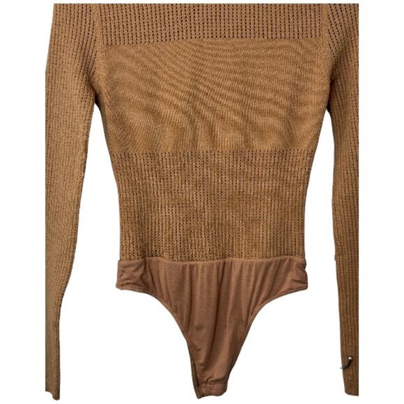 JLUXLABEL beige one piece long sleeve mock neck knitted bodysuit size S - Picture 4 of 6
